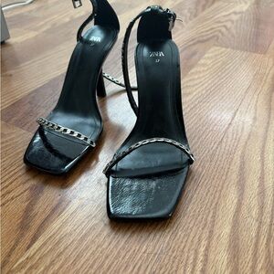 Zara Glossy Black Chain Heels